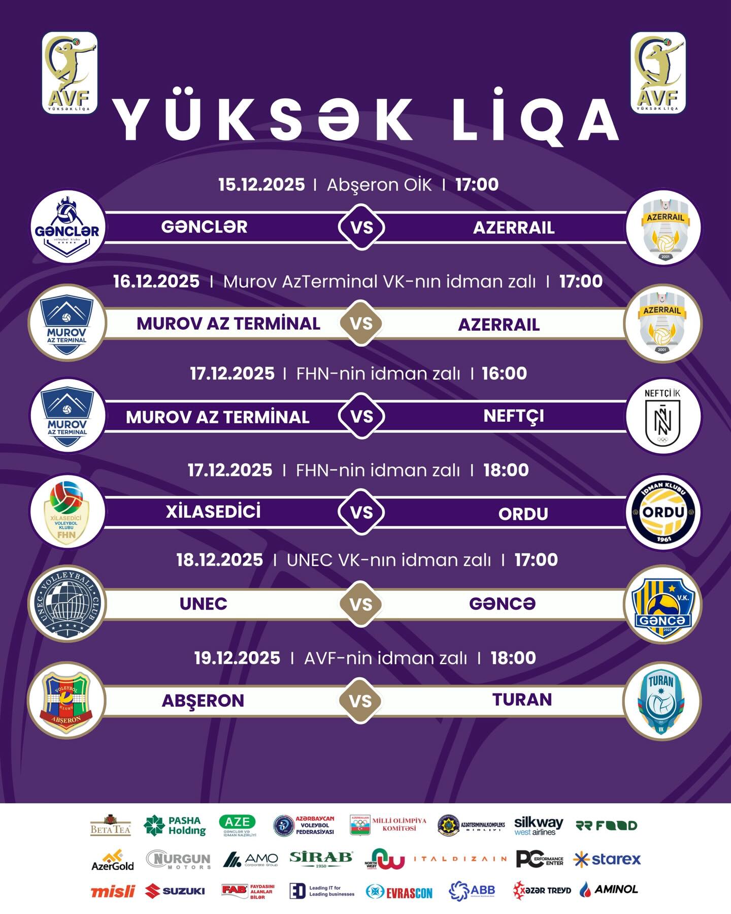 Qadın və  kişi voleybolçular arasında Yüksək Liqanın növbəti oyunlarının proqramı
                                  