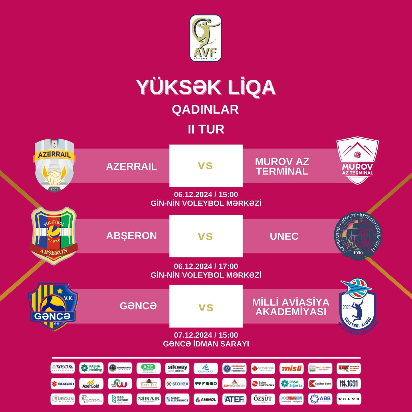 Qadın voleybolçular arasında Yüksək Liqada II turun oyunları keçiriləcək