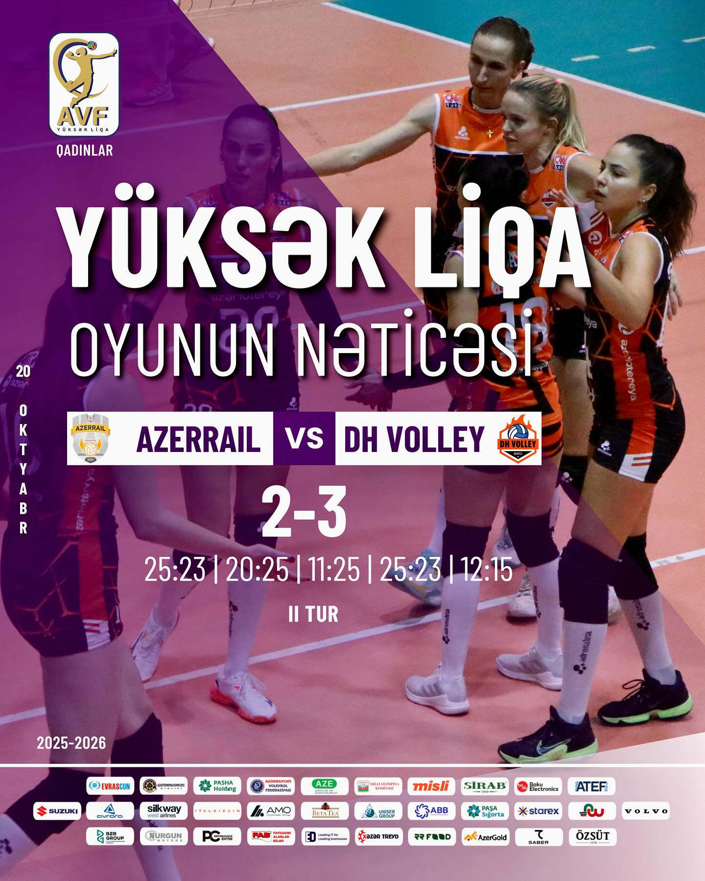 Bu gün qadın voleybolçuların Yüksək Liqasında II tur çərçivəsində “AZERRAIL” - “DH Volley” oyunu keçirilib.