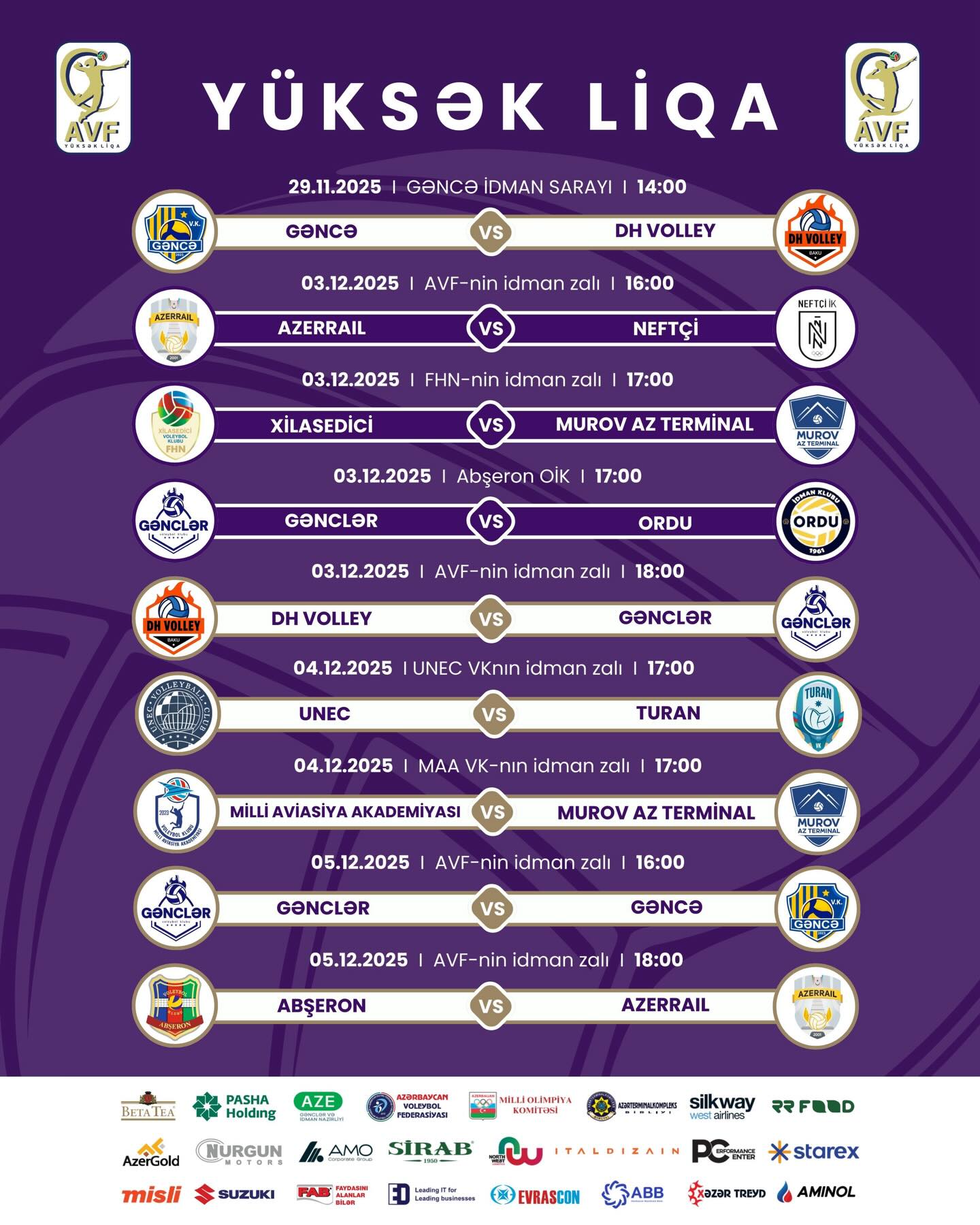 Qadın və  kişi voleybolçular arasında Yüksək Liqanın növbəti oyunlarının proqramı.
                                  