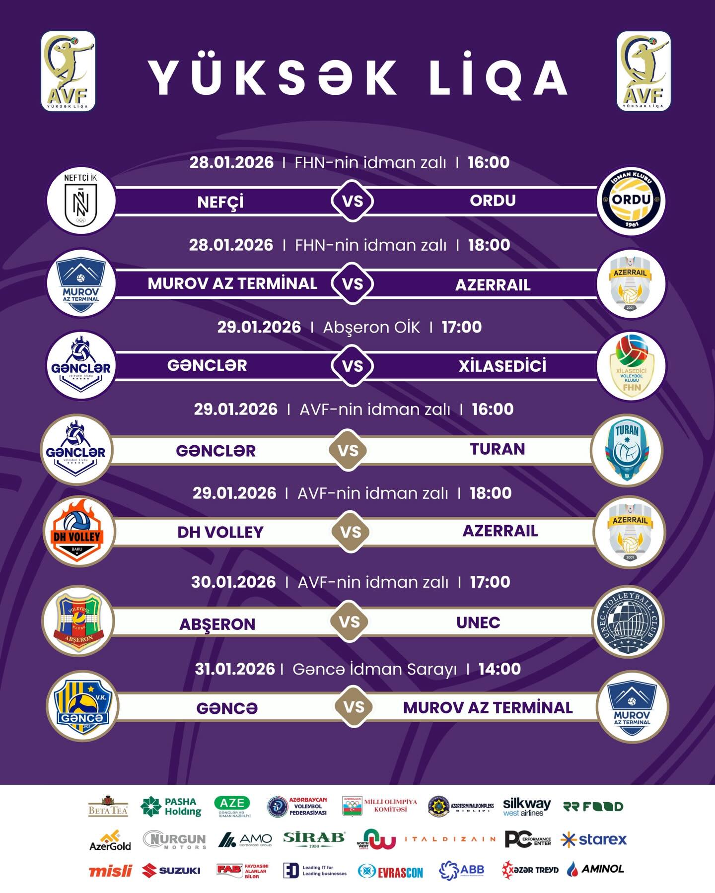 Qadın və kişi voleybolçuların Yüksək Liqalarında XI turun oyunları keçiriləcək