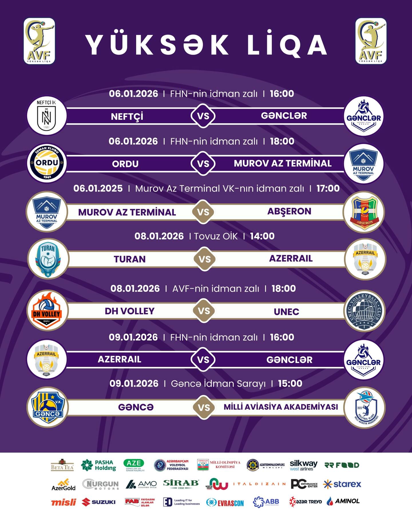 Qadın və kişi voleybolçularının Yüksək Liqalarında oyun cədvəli