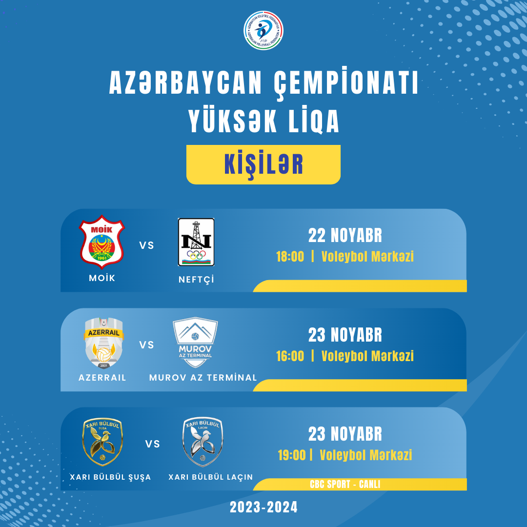 Ölkə çempionatının növbəti matçları noyabrın 22-də və 23-də təşkil olunacaq
                                  