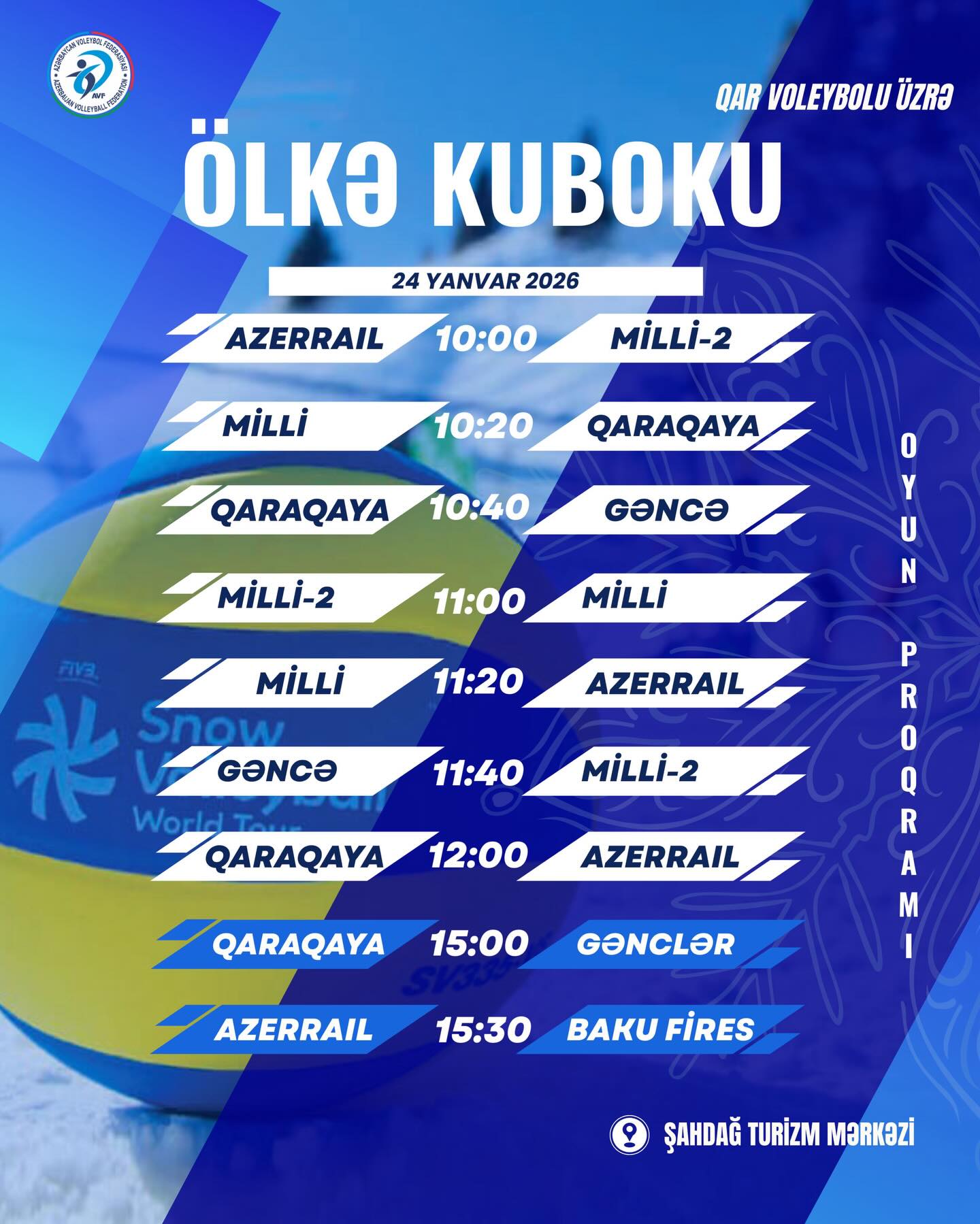 Qar voleybolu üzrə ölkə kubokunun oyun proqramı müəyyənləşib.